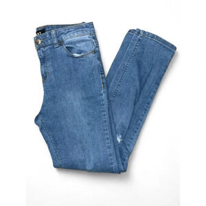 DKNY Girls Skinny Jeans Medium Wash Destressed Stretchy Size 14